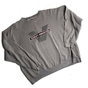 Harley Davidson Gray Distressed Simple Spellout Crewneck